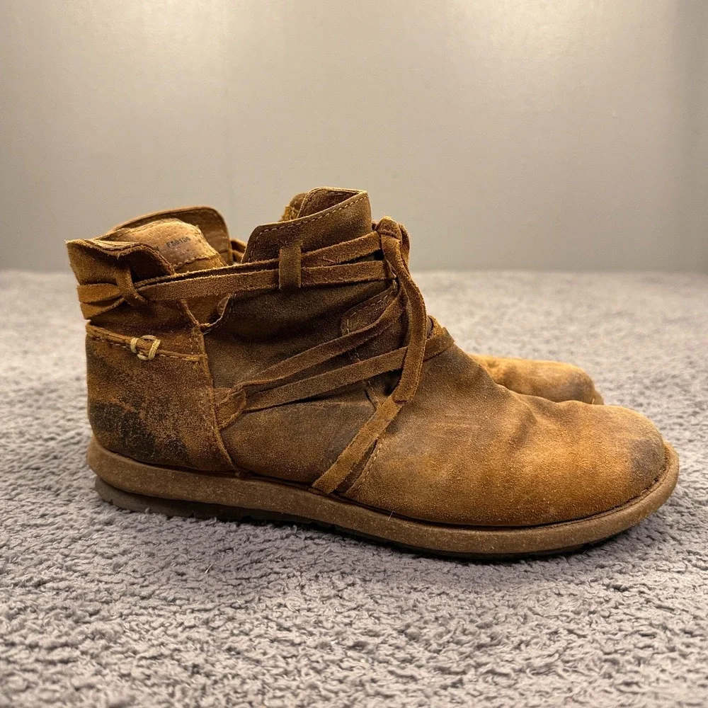 Born Tarklin Boots Women 6.5 Brown Suede Ankle Booties Zip Strap Leather Western